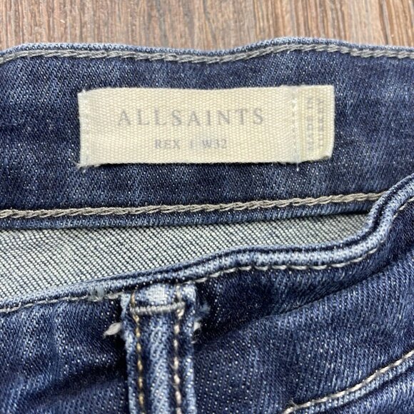 All Saints Rex Jeans Stretch Slim Fit Dark Blue Denim Button Fly Men’s 32 x 32 - Picture 5 of 10